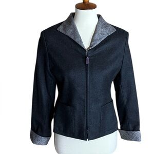 Akris charcoal gray wool jacket with glen plaid details Size 6